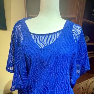 Chico's Vibrant Royal Blue Sheer Wave Lace Tunic